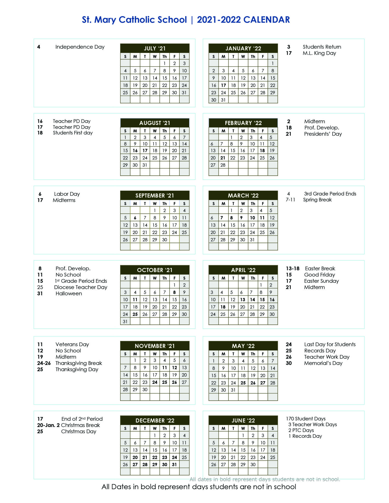 Download Calendar - St. Mary Catholic School