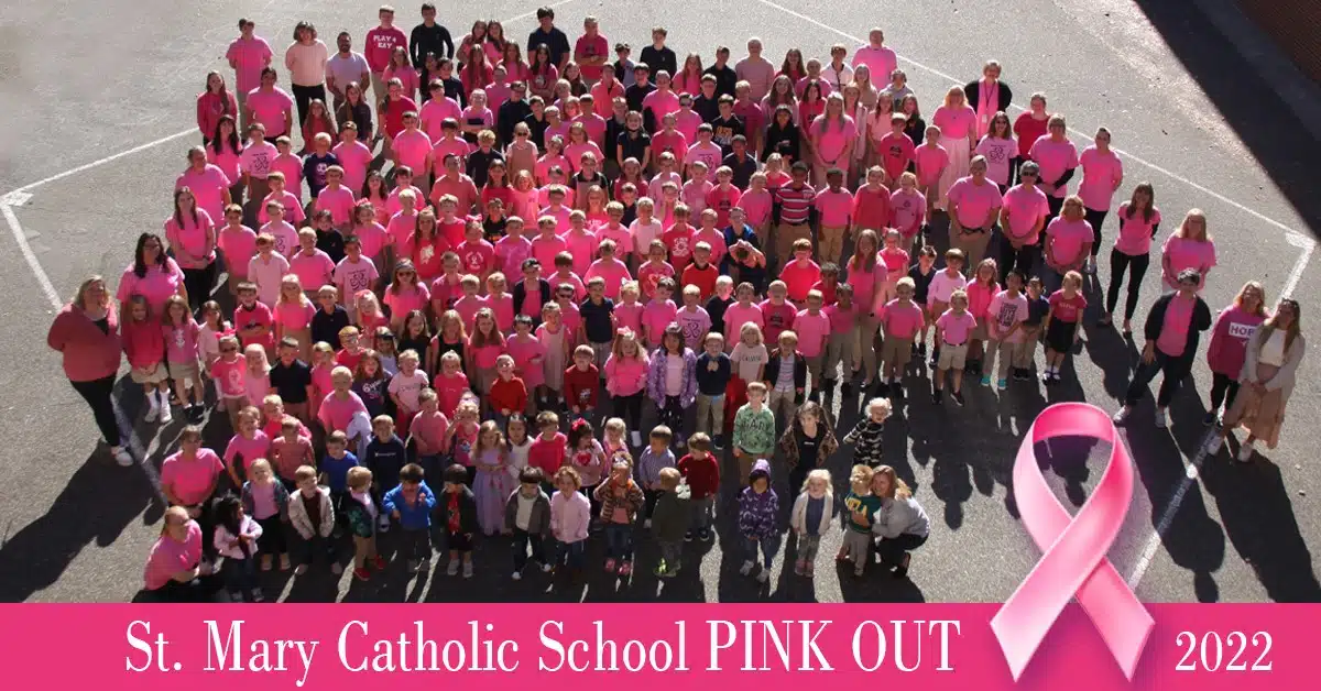 Whole school photo Pink Out 2022